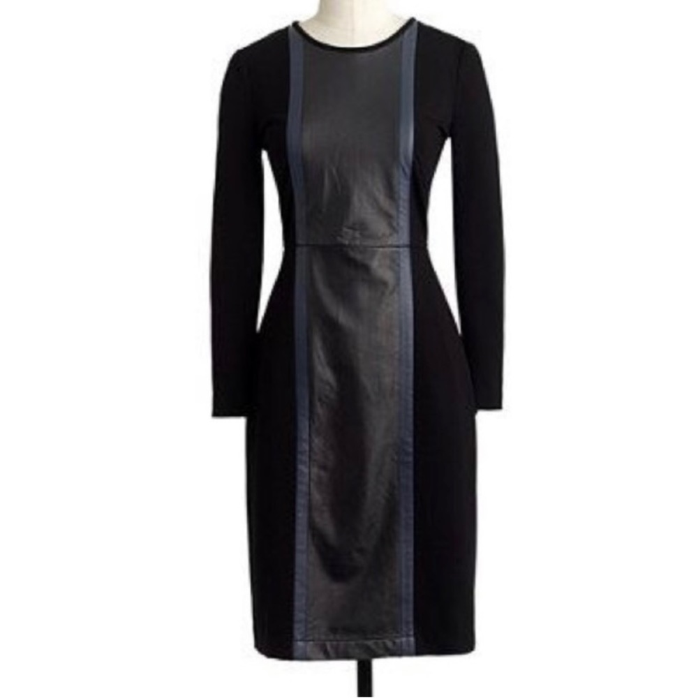 J. Crew Leather front Panel Sheath Dress Black 4